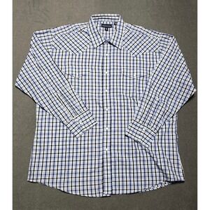 Panhandle Slim Mens XL 17.5 36 Blue Plaid Western Cowboy Long Sleeve Shirt‎